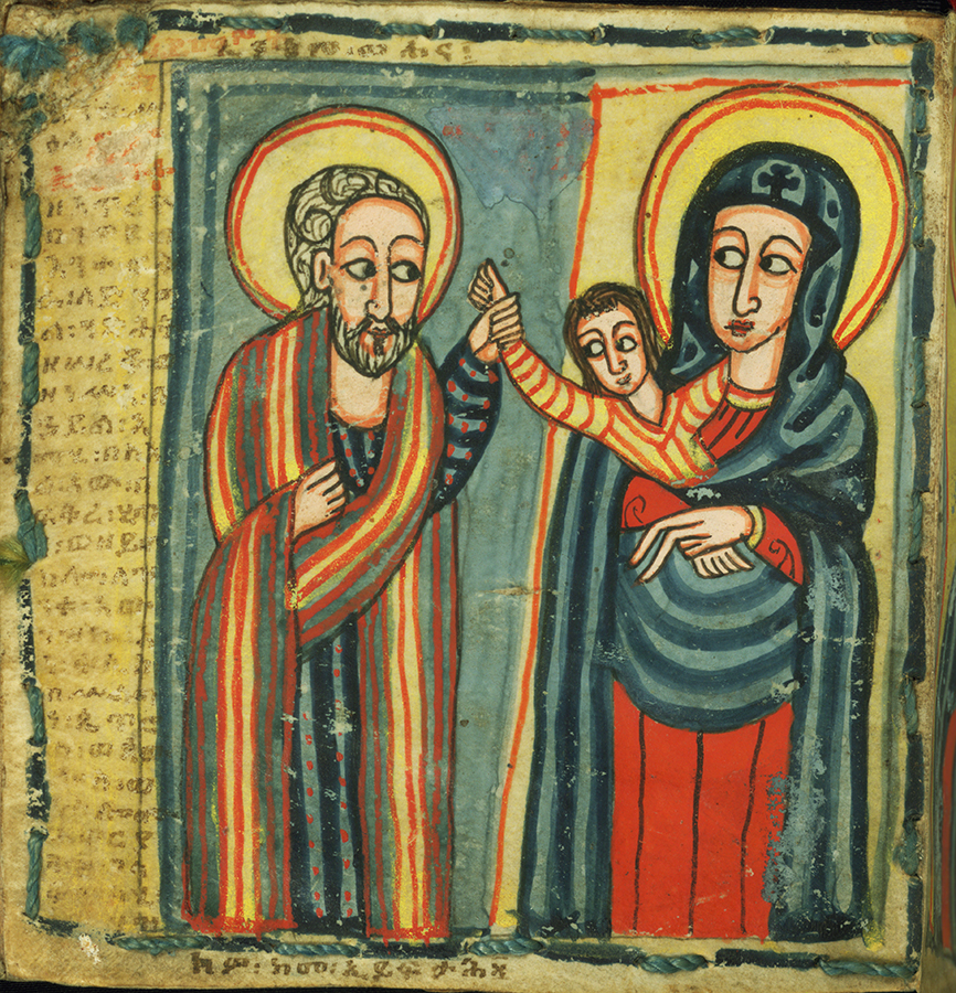 Painted family portrait of Joseph, Mary, and Jesus 