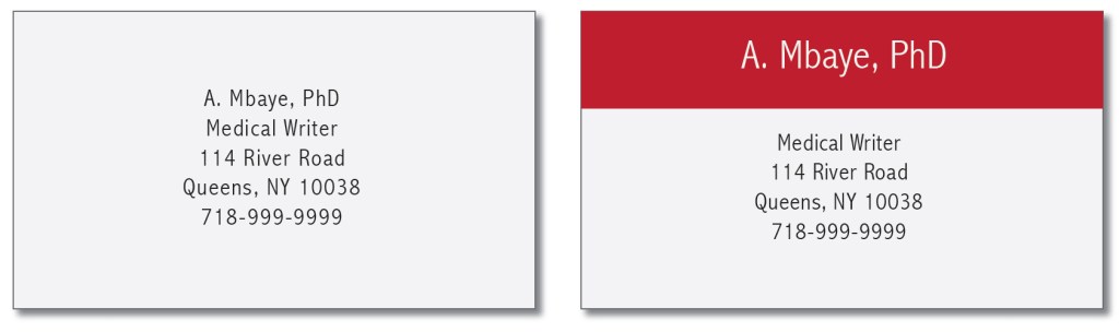 Two examples of business cards: before and after using contrast
