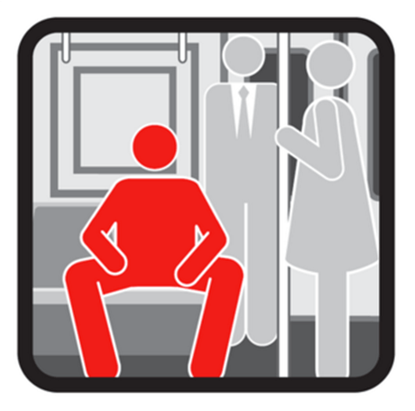 MTA subway poster about manspreading. Part of New York's Transit Courtesy Campaign